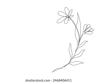 Botanical arts single outline vector. Continuous one line drawing of abstract flower, floral, rose, tropical leaves, spring and autumn leaf,. Editable stroke.