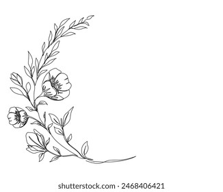 Botanical arts single outline vector. Continuous one line drawing of abstract flower, floral, rose, tropical leaves, spring and autumn leaf,. Editable stroke.