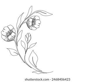 Botanical arts single outline vector. Continuous one line drawing of abstract flower, floral, rose, tropical leaves, spring and autumn leaf,. Editable stroke.