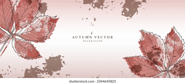 Botanical autumn background with red leaves and splashes. Grunge background for decor, wallpapers, covers, cards and presentations, social media posts