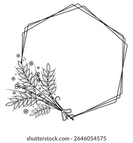 Botanical autumn frame made of wheat ears, black outline