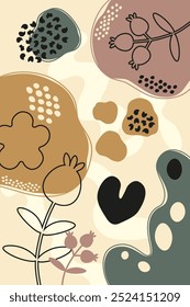 Botanical Autumn-Themed Pattern with Natural Elements, natural colors, vector illustration