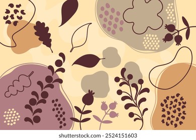 Botanical Autumn-Themed Pattern with Natural Elements, vector illustration