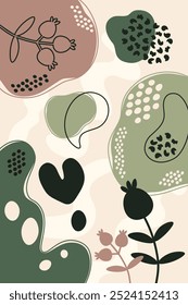 Botanical Autumn-Themed Pattern with Natural Elements, Natural colors, vector illustration