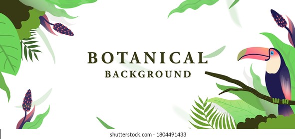 Botanical Bacground With Tucan Bird