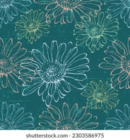 Botanical background daisies with trendy wildflowers and minimalist flowers for wall decoration or wedding. Hand drawn line herb, elegant leaves for invitation save the date card. Botanical rustic