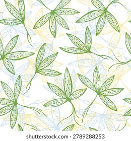 Botanical background with decorative leaf ornament. Natural botanical design for wallpaper decor. Vector illustration for ocean branding visuals. Abstract flower, foliage or seaweeds.