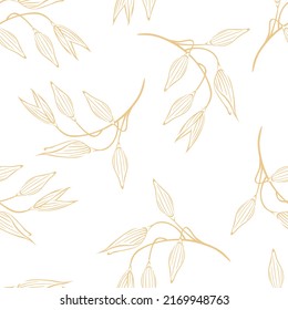 Botanical background with ears of oats on white. Vector seamless pattern with agricultural plant outline.