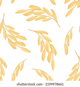 Botanical background with ears of paddy rice. Vector seamless pattern with agricultural cereal plant. Cartoon illustration.