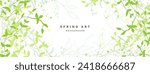 Botanical background with greenery. Frame of fresh green spring foliage and texture. Vector illustration