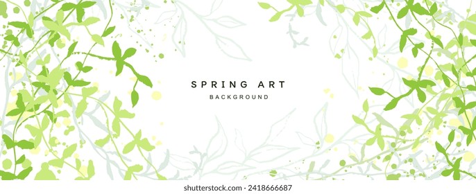 Botanical background with greenery. Frame of fresh green spring foliage and texture. Vector illustration