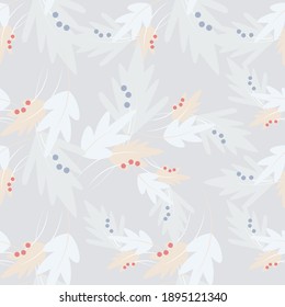 Fondo botánico de fondo gris verde de color beige hojas azul rojo de diseño de arte gris material ilustración vectorial para web, para impresión, para impresión de tela