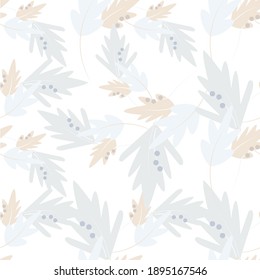 Botanical background grey green beige leaves fruits on light art design stock vector illustration for web, for print, for fabric print