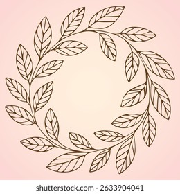 Botanical background, Hand drawn leaves and Branches, Single Line Art, Elegant Decorated Frame Border, invitations greeting Card