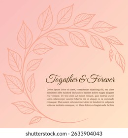 Botanische achtergrond, Handgetekende bladeren en takken, Single Line Art, Elegant versierde kaderrand, uitnodigingen wenskaart