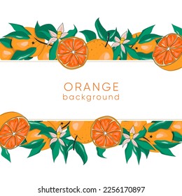 Fondo botánico con naranjas, ramas, hojas y flores. Plantilla de tarjeta. EPS10 vectores