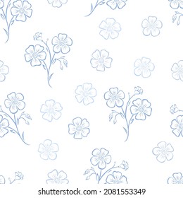 Botanical background with silhouettes of flax flowers. Floral seamless background.