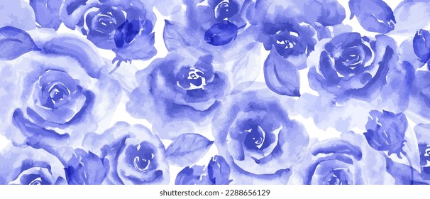 Botanical background with violet flowers, roses. Watercolor art texture. Print for wallpaper, fabric, card.
