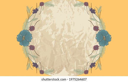 Botanical badge with flowers and a grunge texture