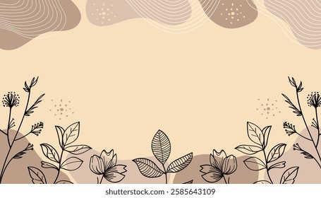 Botanical banner background in brown tones with hand-drawn floral design. Ideal for branding, invitations, packaging, web d