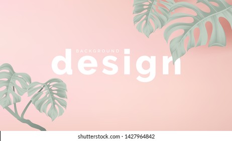 Botanical banner background template design, split-leaf Philodendron plant on pink
