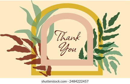 botanical banner, leaf, plant, green, yellow, orange, background, vector, text, thank you