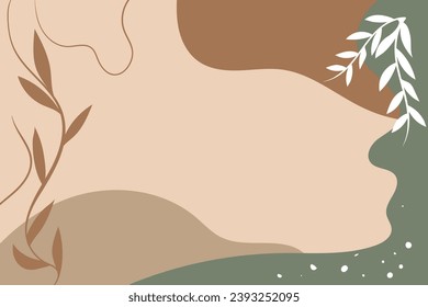 Botanical banner with organic shapes, leaves, branch and plants. Hand drawn abstract background. Hand drawn various shapes and doodle objects. Contemporary modern trendy illustration