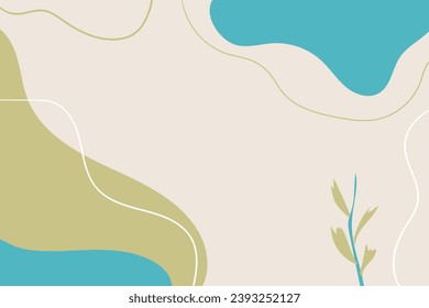 Botanical banner with organic shapes, leaves, branch and plants. Hand drawn abstract background. Hand drawn various shapes and doodle objects. Contemporary modern trendy illustration