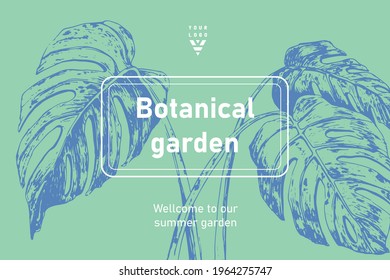 Botanical Café, Beer Garden Design. Hospitality Industry Flyer, Poster, Promo Material. Monstera Plant Summer Design.