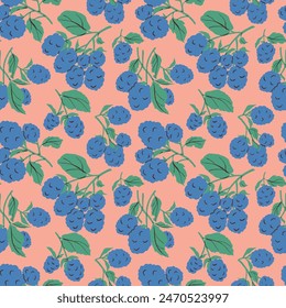 Botanical berries pattern with blackberry branches, seamless background. Vector texture for bedding, fabric, wallpaper, wrapping paper, textile, t-shirt