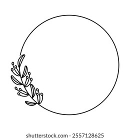 Botanical Black and White Frame, Circular Family Frame, Minimalist Logo Vector