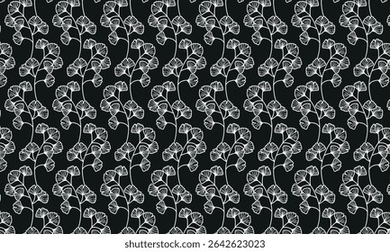 Padrão botânico preto e branco com ramos vetor ornamento sem costura para têxtil, tecido, interior, cerâmica, papel de parede, decoração de papel