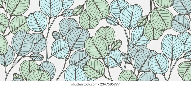 Botanical blue background with eucalyptus vectors. Background for decor, wallpapers, covers, postcards and presentations, social media posts.