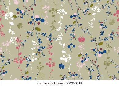 Botanical blue and lilac garland vector seamless pattern