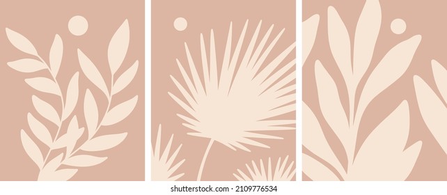 Botanical Boho Art Vector Collection. Earthy Warm Colors Minimalist Elegant Wall art Decor Illustration