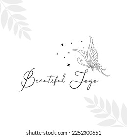 Elemento botánico Boho Floral mano Dibujo logotipo de arte de línea femenina con Flor salvaje y hojas. Logo para spa y salón de belleza, boutique, tienda orgánica, cosmética, yoga, interior, fotografía, baby shop, 