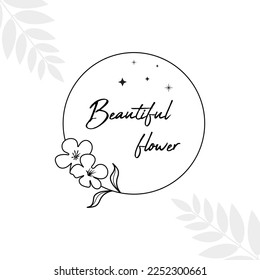 Elemento botánico Boho Floral mano Dibujo logotipo de arte de línea femenina con Flor salvaje y hojas. Logo para spa y salón de belleza, boutique, tienda orgánica, cosmética, yoga, interior, fotografía, baby shop, 