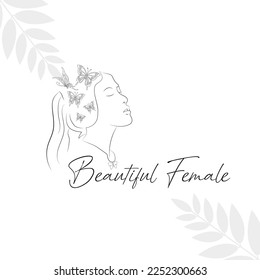 Elemento botánico Boho Floral mano Dibujo logotipo de arte de línea femenina con Flor salvaje y hojas. Logo para spa y salón de belleza, boutique, tienda orgánica, cosmética, yoga, interior, fotografía, baby shop, 