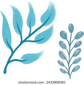 botanical, botany, tree branch, blue, decoration, decorative, leaf