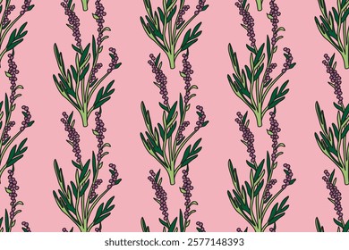 Botanical branches with leaves and berries abstract seamless pattern vector illustration. Repeating tree plant print in pink colors background. Graphic design for Wallpaper Print Cover Textile Card