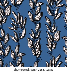 Botanical branches stems with leaves vector seamless pattern forest