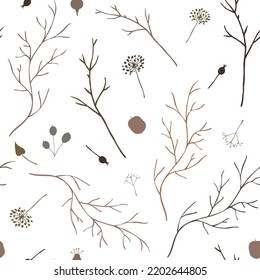 Botanical brown branches seamless pattern.  Hand drawn vector minimalistic elegant pattern. Floral elements background. For cards, invitations, save the date cards, design and print
