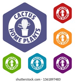 Botanical cactus icons vector colorful hexahedron set collection isolated on white 