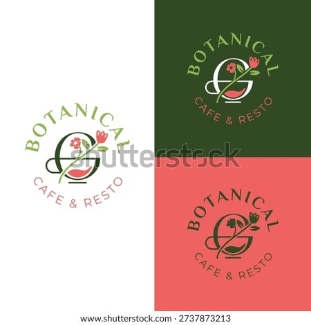 Botanical Cafe Logo Letter G - Creative Floral Tea Cup and Flower Initial Branding for Organic Resto
