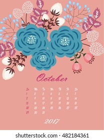 Botanical calendar for 2017 year - vector template