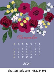 Botanical calendar for 2017 year - vector template
