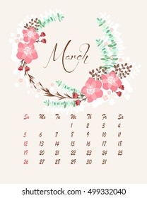 Botanical calendar for 2017 year - vector template