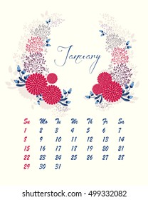 Botanical calendar for 2017 year - vector template