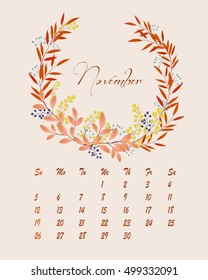 Botanical calendar for 2017 year - vector template