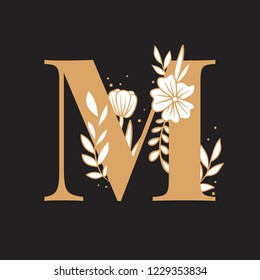 Vector M de letra mayúscula botánica